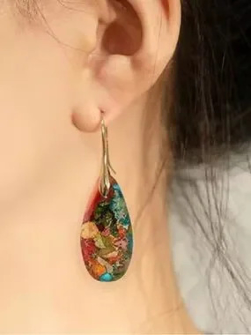 Anthropologie Multicolor Mosaic Teardrop Earrings with Gold Hooks